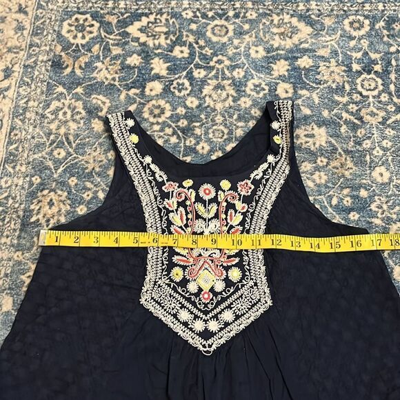 Anthropologie Maeve Tisa Blue Boho Embroidered Pullover Swing Dress Cottagecore - Picture 9 of 14